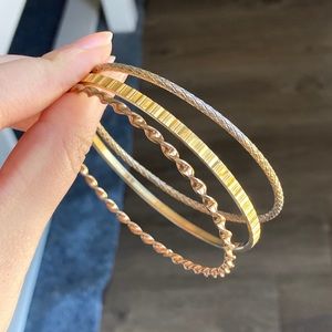 Lot Of 3 Trifari Gold Tone Metal Bangle Bracelets
